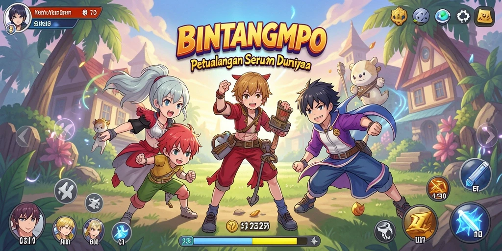 Screenshot gameplay BINTANGMPO dengan karakter anime yang beraksi.
