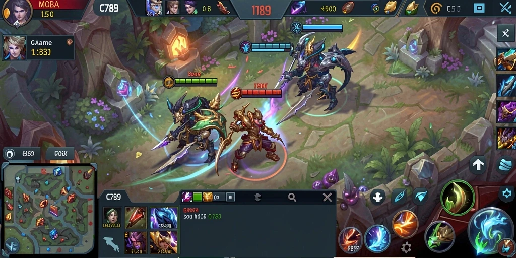 Screenshot menampilkan pertarungan seru dalam game MOBA C789.