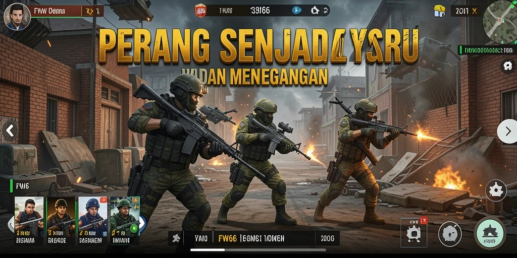 Screenshot gameplay FW66 menampilkan aksi pertempuran mendebarkan.