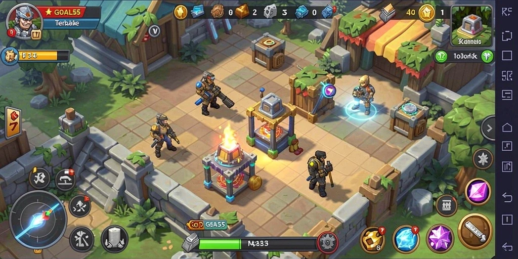 Tangkapan layar utama GOAL55 menampilkan aksi seru tower defense.