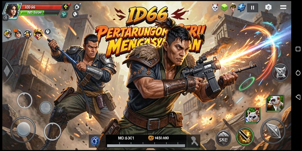 Screenshot utama ID66 menampilkan pertarungan karakter yang intens.