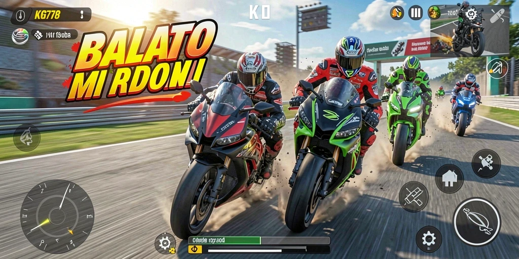 Screenshot dari KG778 menampilkan aksi balapan motor yang seru.
