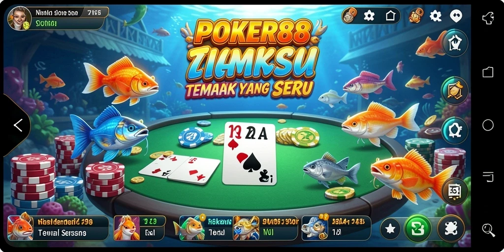 Screenshot utama POKER88 menampilkan aksi tembak ikan seru.