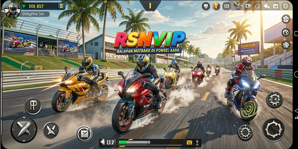 Tampilan gameplay RSNVIP yang menegangkan dalam balapan motor.
