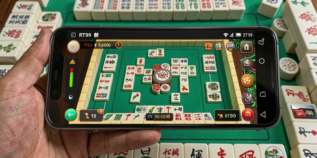 Tampilan screenshot utama RT99 menunjukkan gameplay Mahjong yang seru.