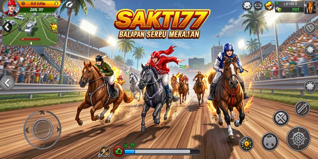 Tampilan balapan seru dalam SAKTI77 dengan kendaraan yang berbeda.