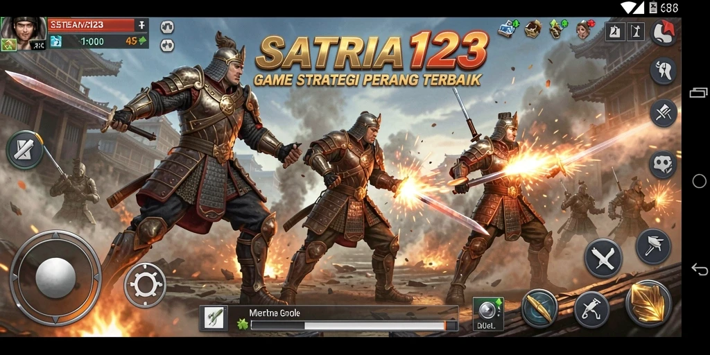 Tampilan gameplay menarik di SATRIA123, menunjukan peperangan strategis.