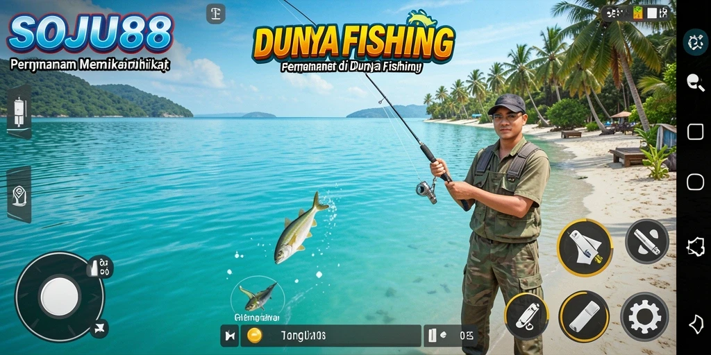 Tampilan gameplay <strong>SOJU88</strong> yang menakjubkan saat memancing ikan.