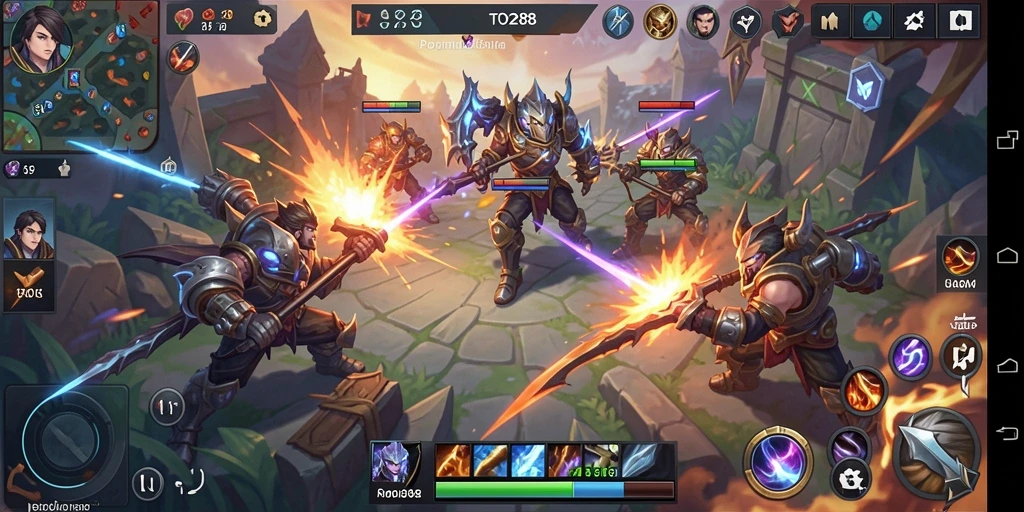 Tangkapan layar gameplay TO288 yang menunjukkan aksi pertempuran MOBA.